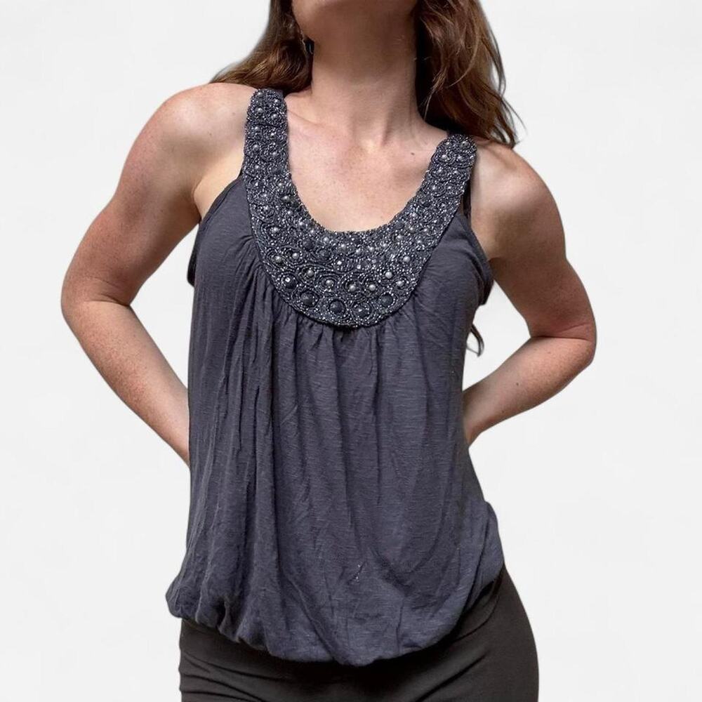 Y2k grey embellished bubble top